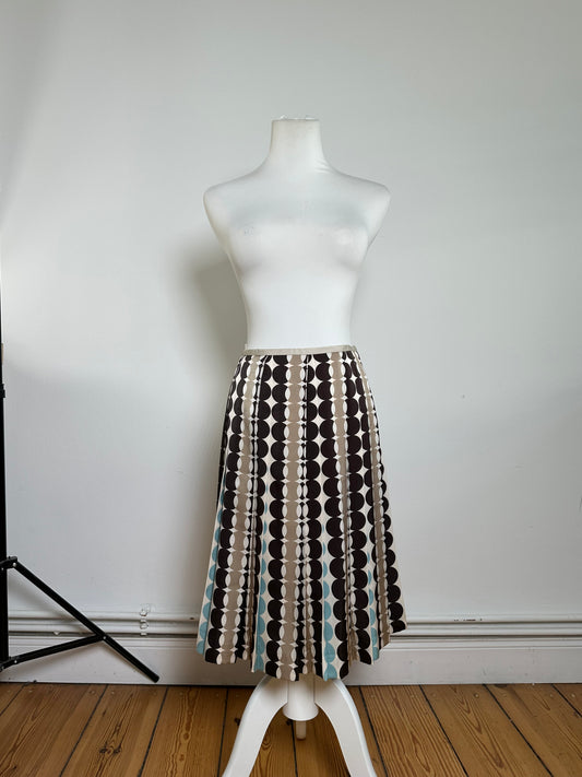 Courreges Geometric Print Skirt Brown Blue Cream Polyester