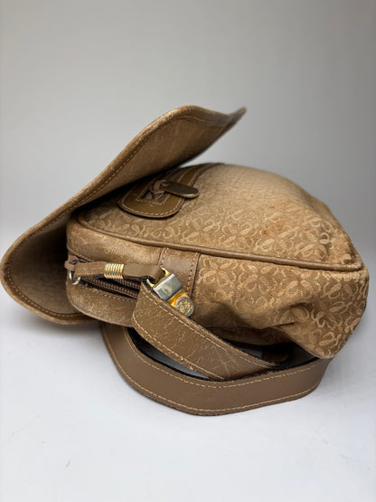 Vintage Loewe Anagram Jacquard Flap Crossbody Bag Late 1990s Tan Beige