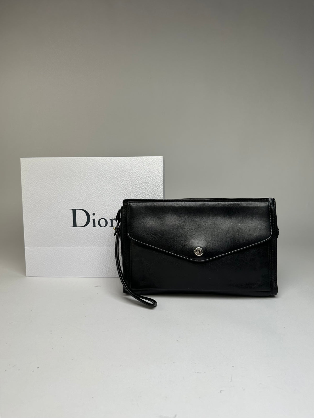 Vintage Dior Leather Flap Crossbody Bag Black Silver