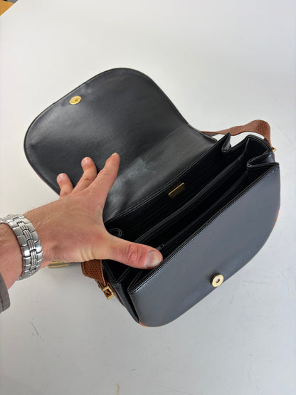 Vintage Givenchy Leather Flap Crossbody Bag Black Brown
