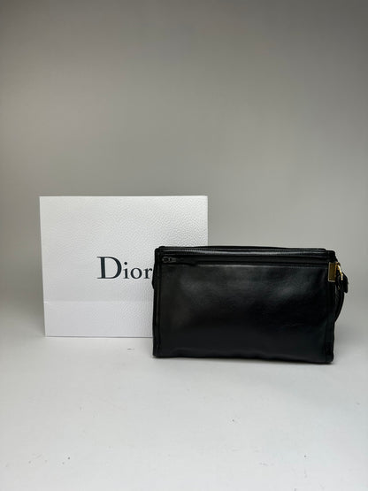 Vintage Dior Leather Flap Crossbody Bag Black Silver