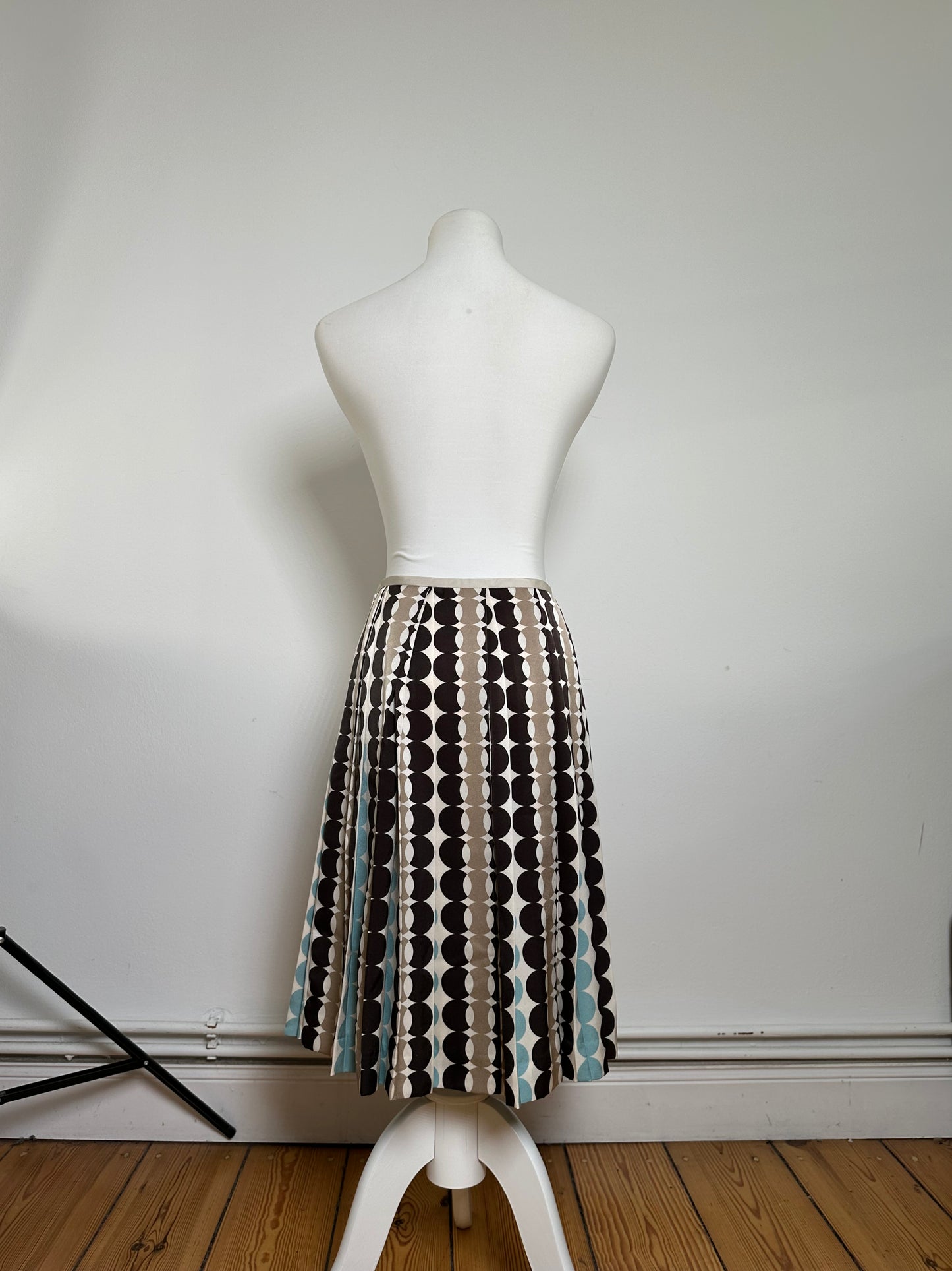 Courreges Geometric Print Skirt Brown Blue Cream Polyester