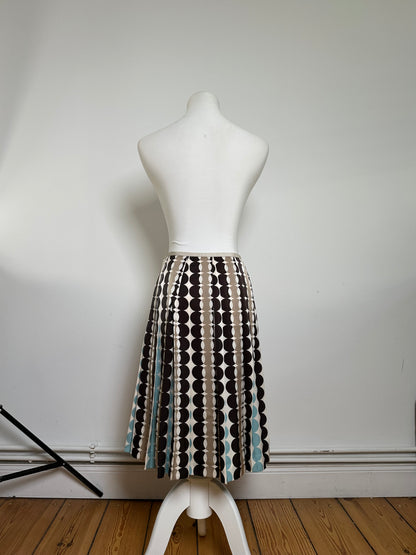 Courreges Geometric Print Skirt Brown Blue Cream Polyester