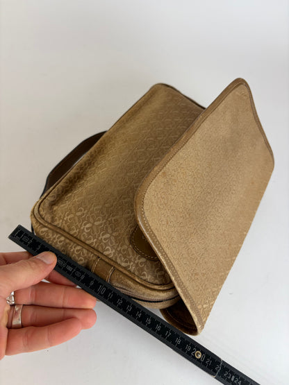 Vintage Loewe Anagram Jacquard Flap Crossbody Bag Late 1990s Tan Beige