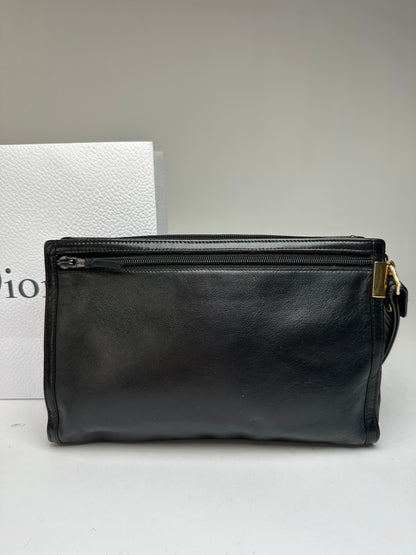 Vintage Dior Leather Flap Crossbody Bag Black Silver
