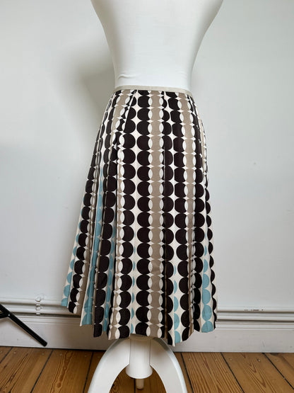 Courreges Geometric Print Skirt Brown Blue Cream Polyester