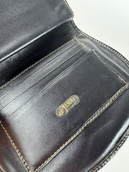 Vintage Fendi Roma Striped Leather Wallet Black Brown