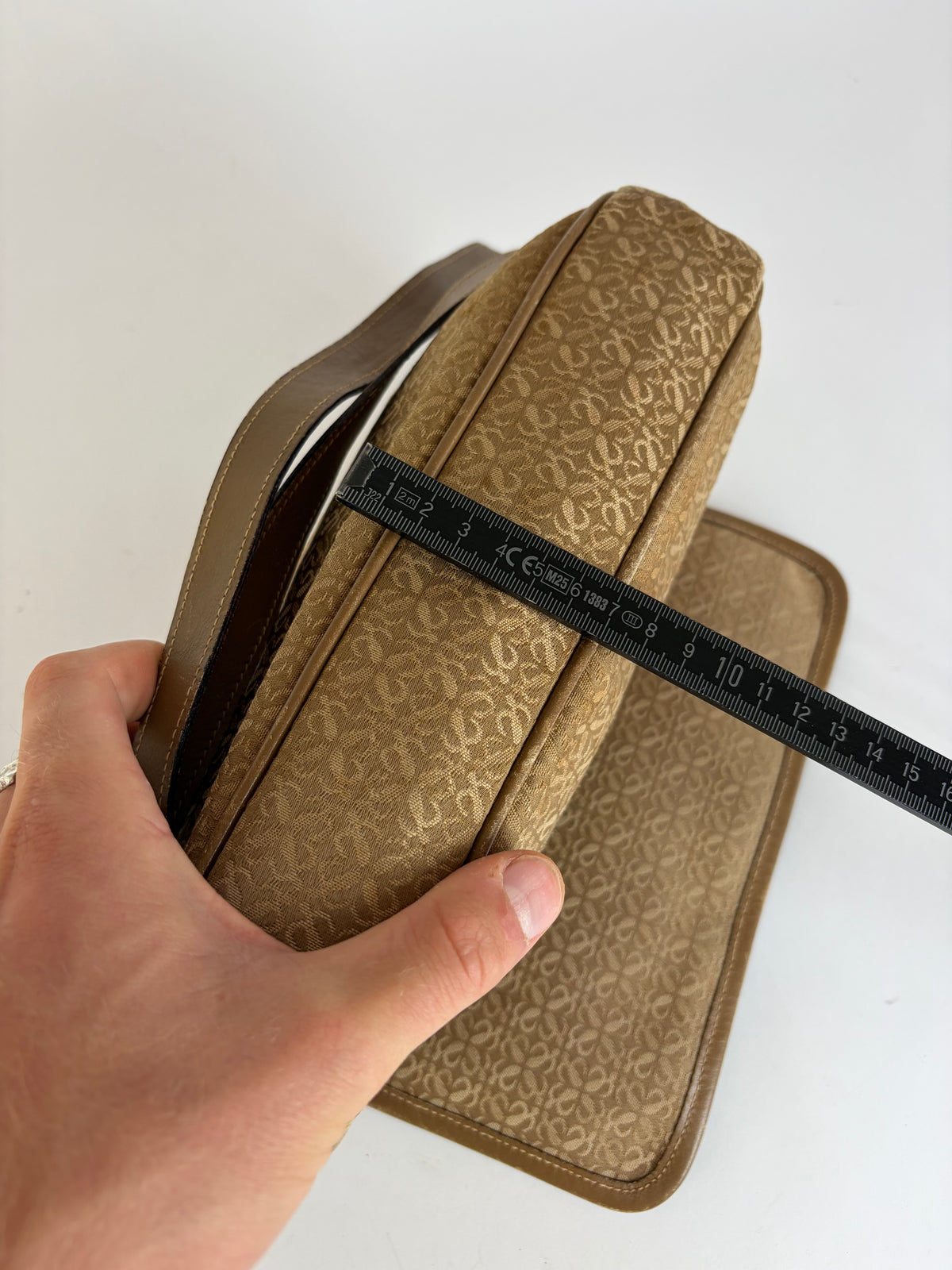 Vintage Loewe Anagram Jacquard Flap Crossbody Bag Late 1990s Tan Beige