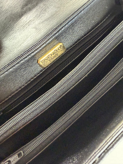 Vintage Givenchy Leather Flap Crossbody Bag Black Brown