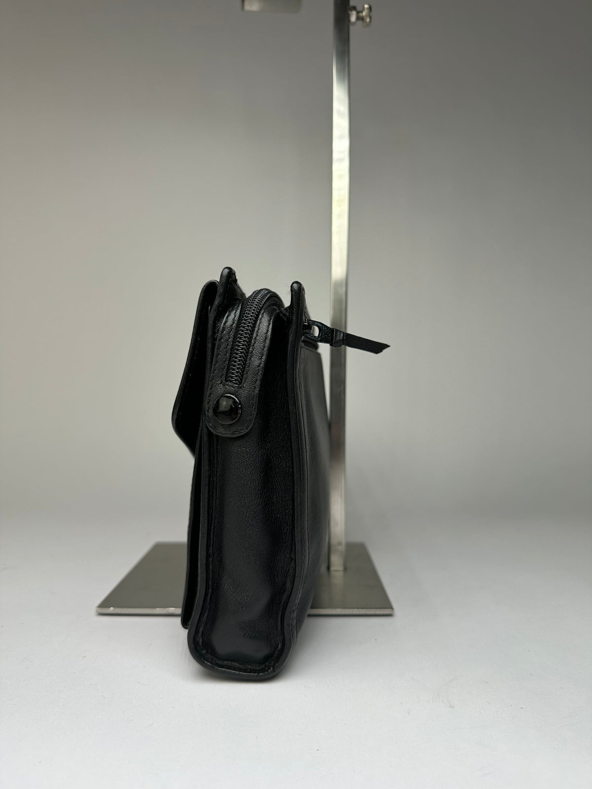 Vintage Dior Leather Flap Crossbody Bag Black Silver