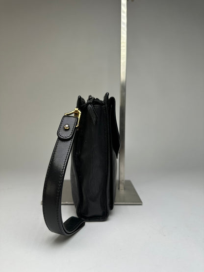 Vintage Dior Leather Flap Crossbody Bag Black Silver