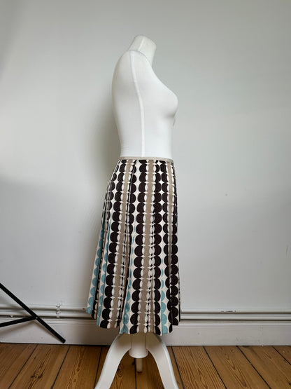 Courreges Geometric Print Skirt Brown Blue Cream Polyester