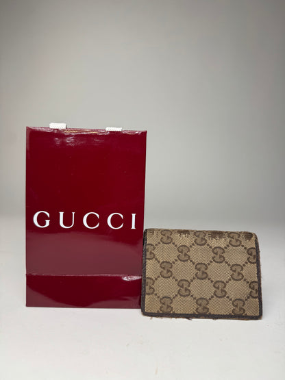Vintage Gucci Monogram Card Holder Beige Brown