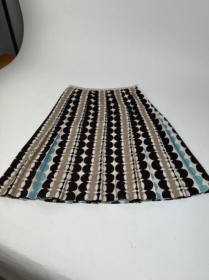 Courreges Geometric Print Skirt Brown Blue Cream Polyester