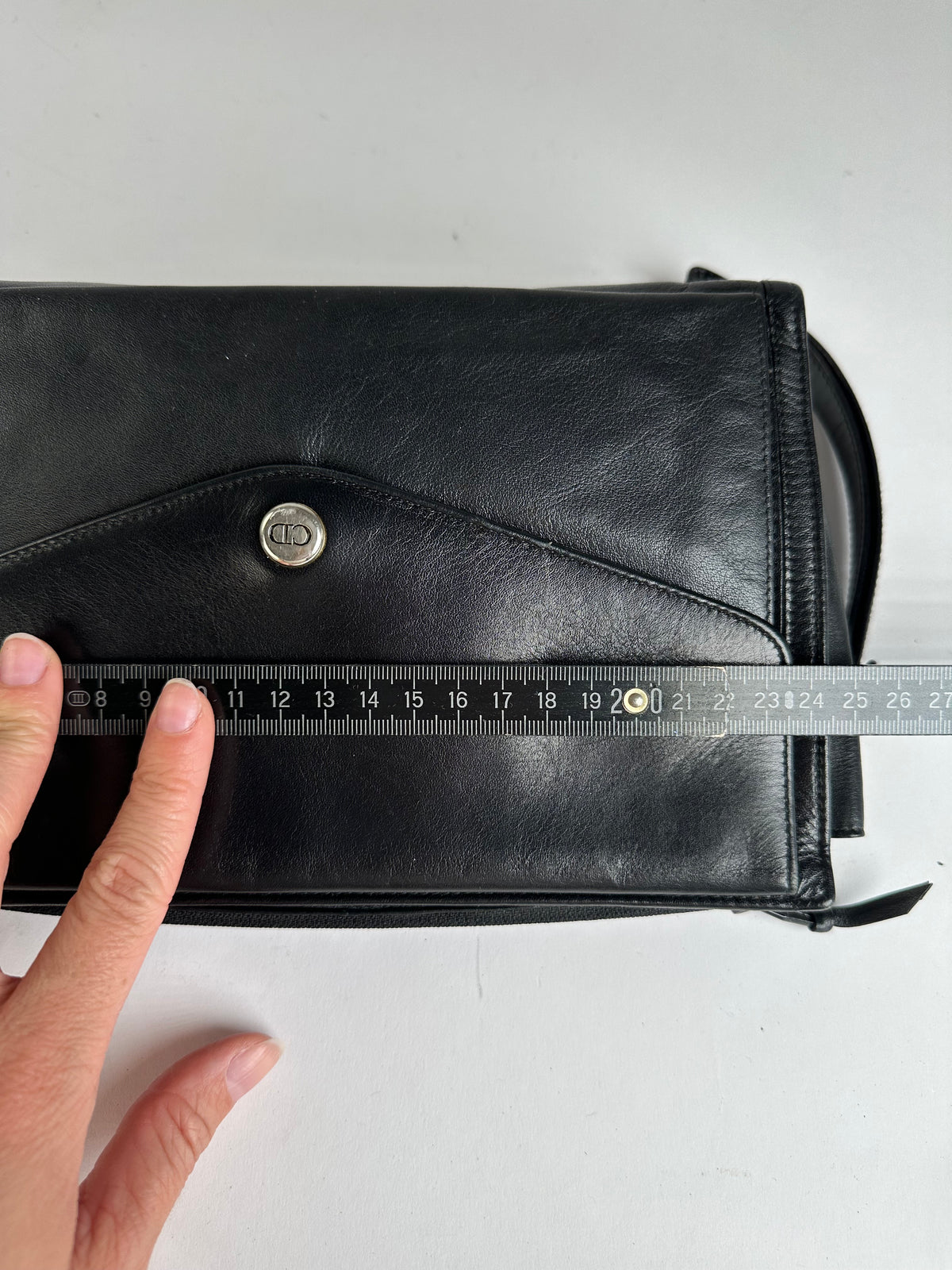 Vintage Dior Leather Flap Crossbody Bag Black Silver
