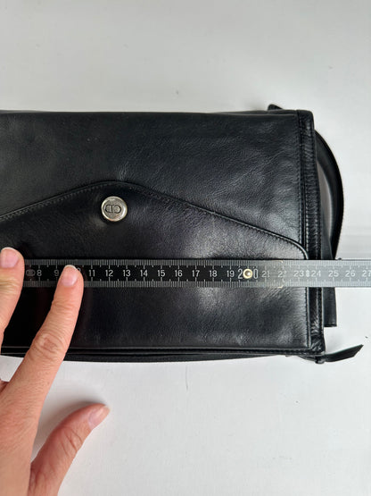 Vintage Dior Leather Flap Crossbody Bag Black Silver