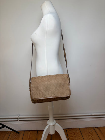 Vintage Loewe Anagram Jacquard Flap Crossbody Bag Late 1990s Tan Beige