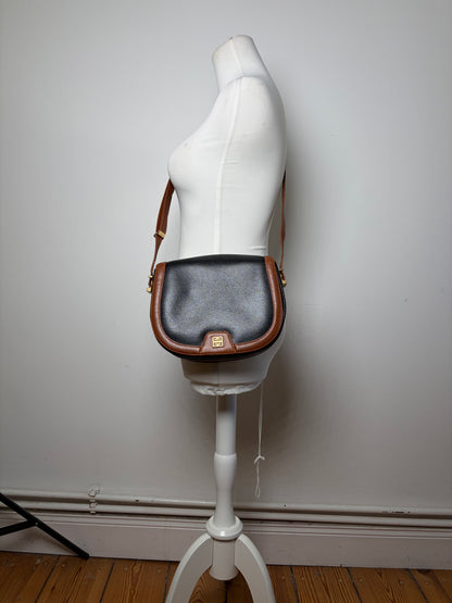 Vintage Givenchy Leather Flap Crossbody Bag Black Brown