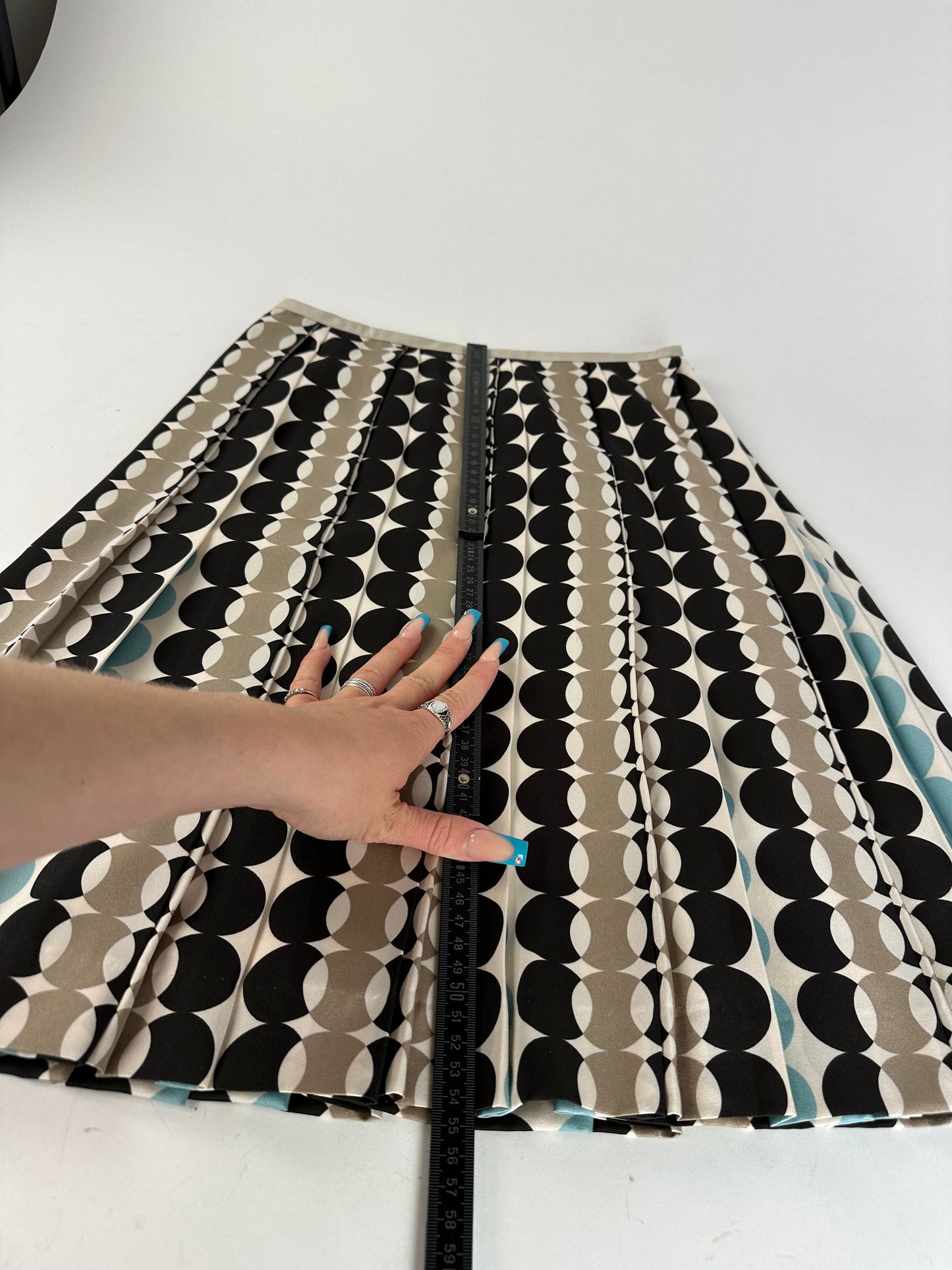 Courreges Geometric Print Skirt Brown Blue Cream Polyester
