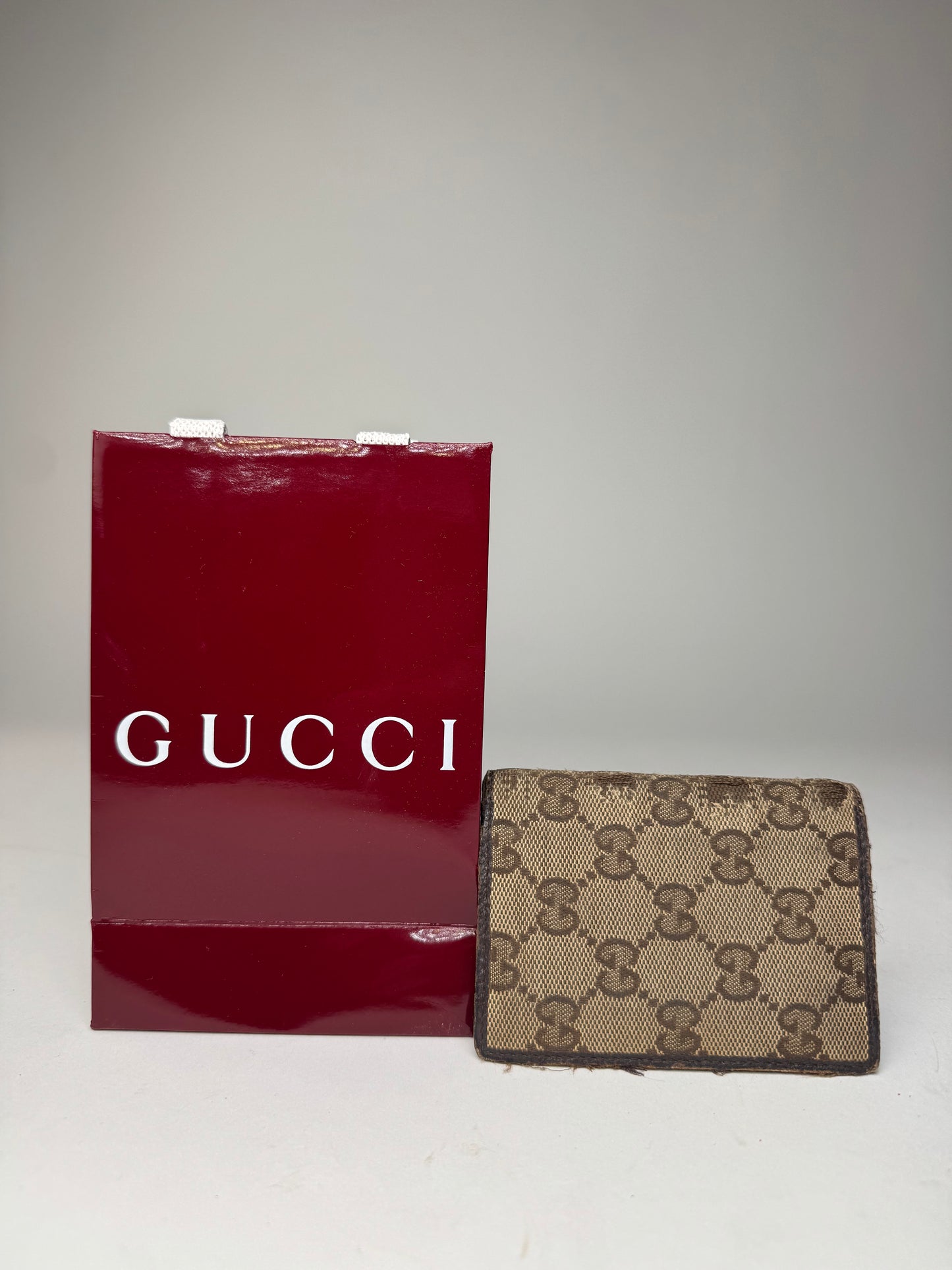 Vintage Gucci Monogram Card Holder Beige Brown