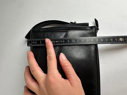 Vintage Dior Leather Flap Crossbody Bag Black Silver