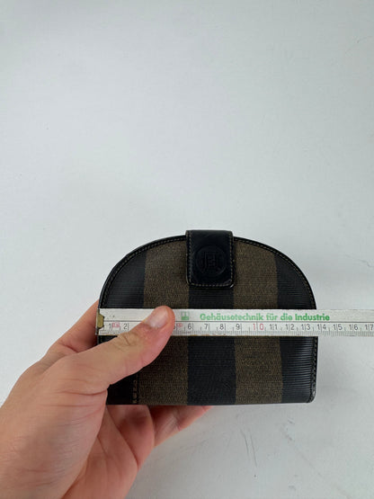 Vintage Fendi Roma Striped Leather Wallet Black Brown