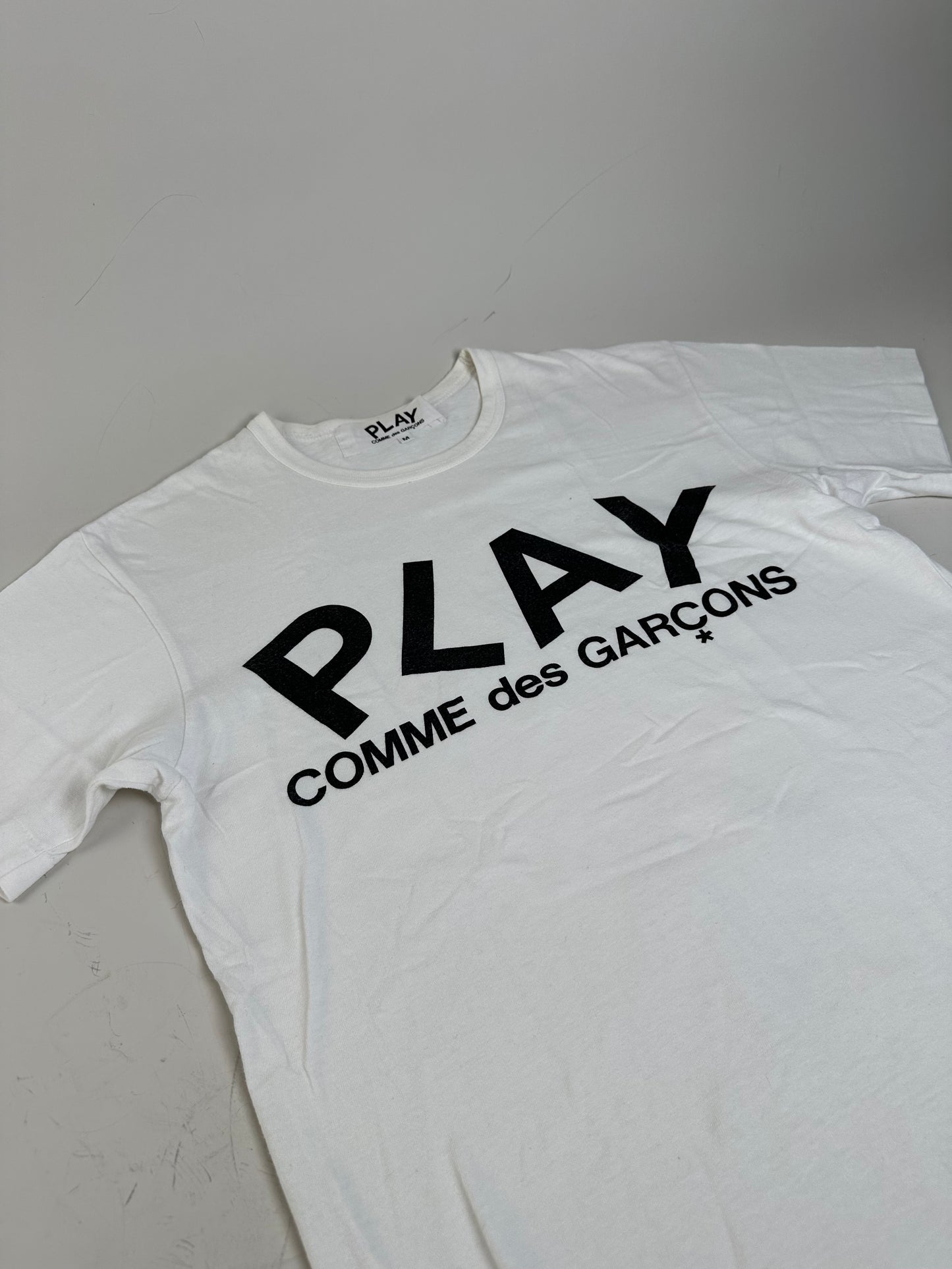 Vintage Comme des Garçons Logo Print T-Shirt White M