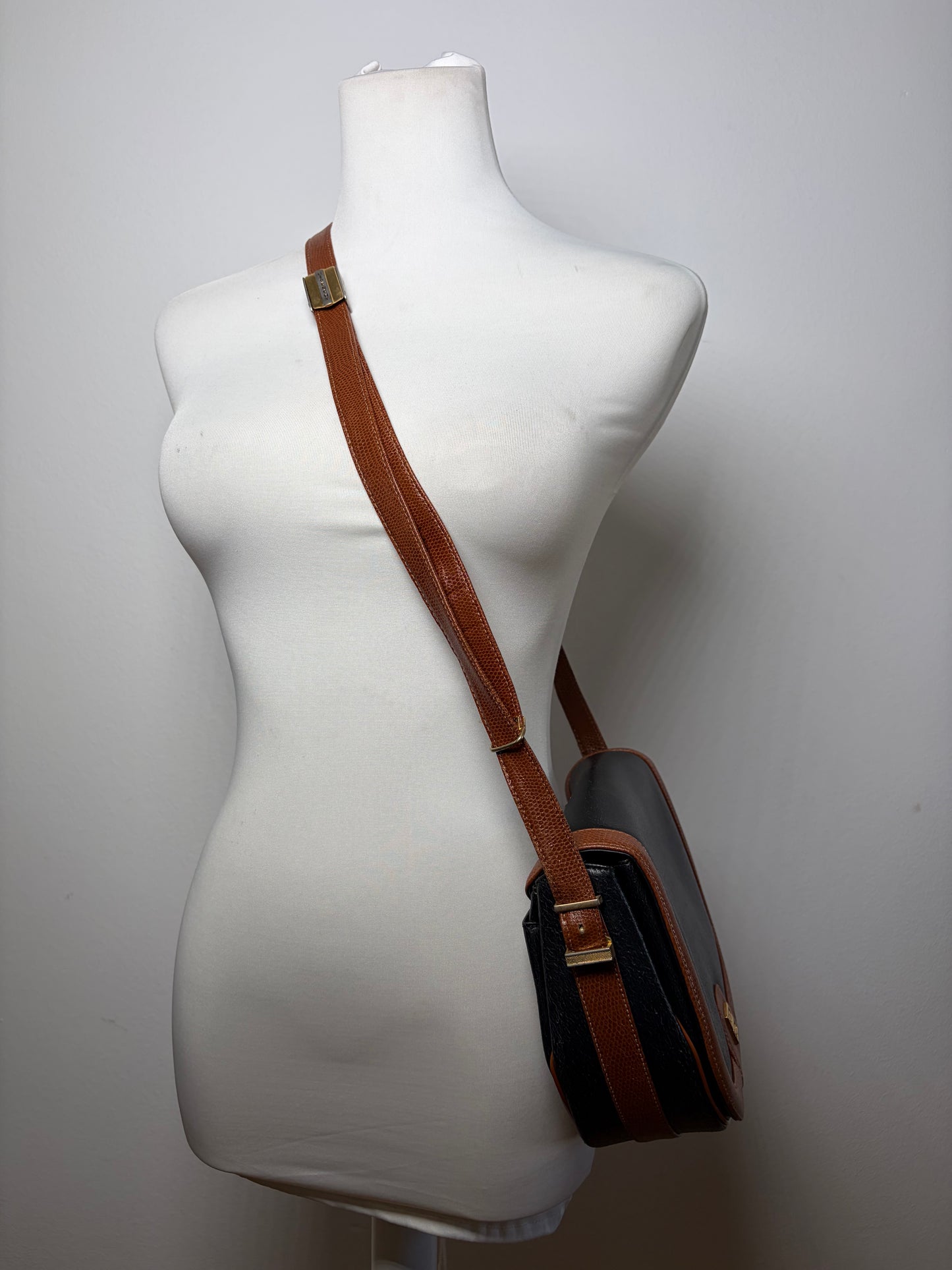 Vintage Givenchy Leather Flap Crossbody Bag Black Brown