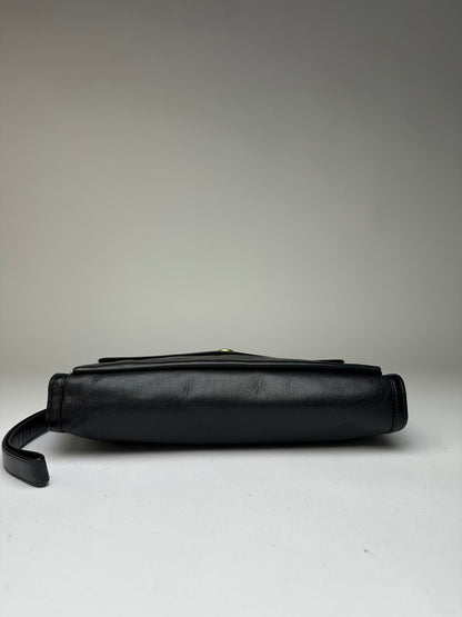 Vintage Dior Leather Flap Crossbody Bag Black Silver