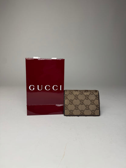 Vintage Gucci Monogram Card Holder Beige Brown