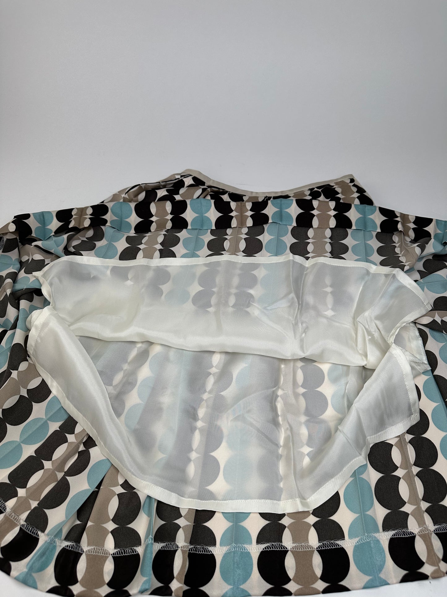 Courreges Geometric Print Skirt Brown Blue Cream Polyester