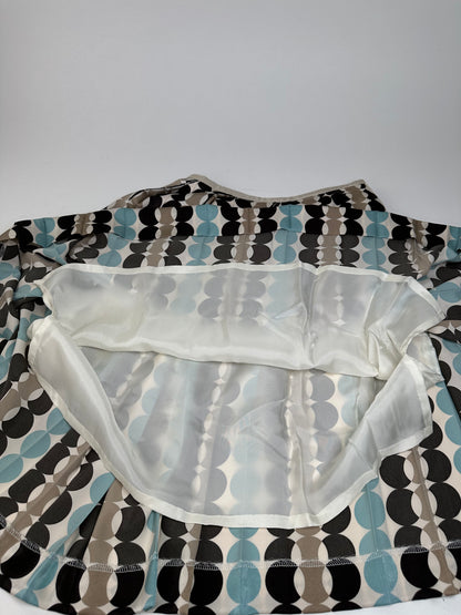 Courreges Geometric Print Skirt Brown Blue Cream Polyester