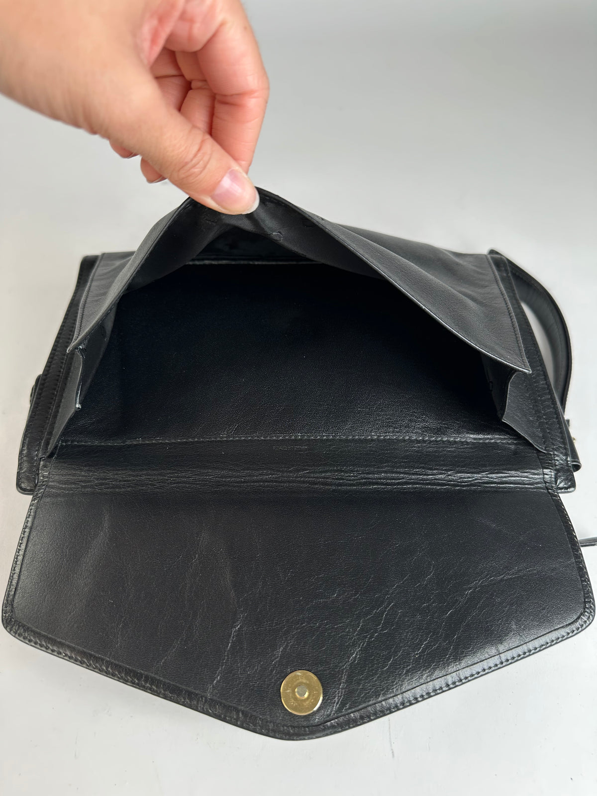 Vintage Dior Leather Flap Crossbody Bag Black Silver