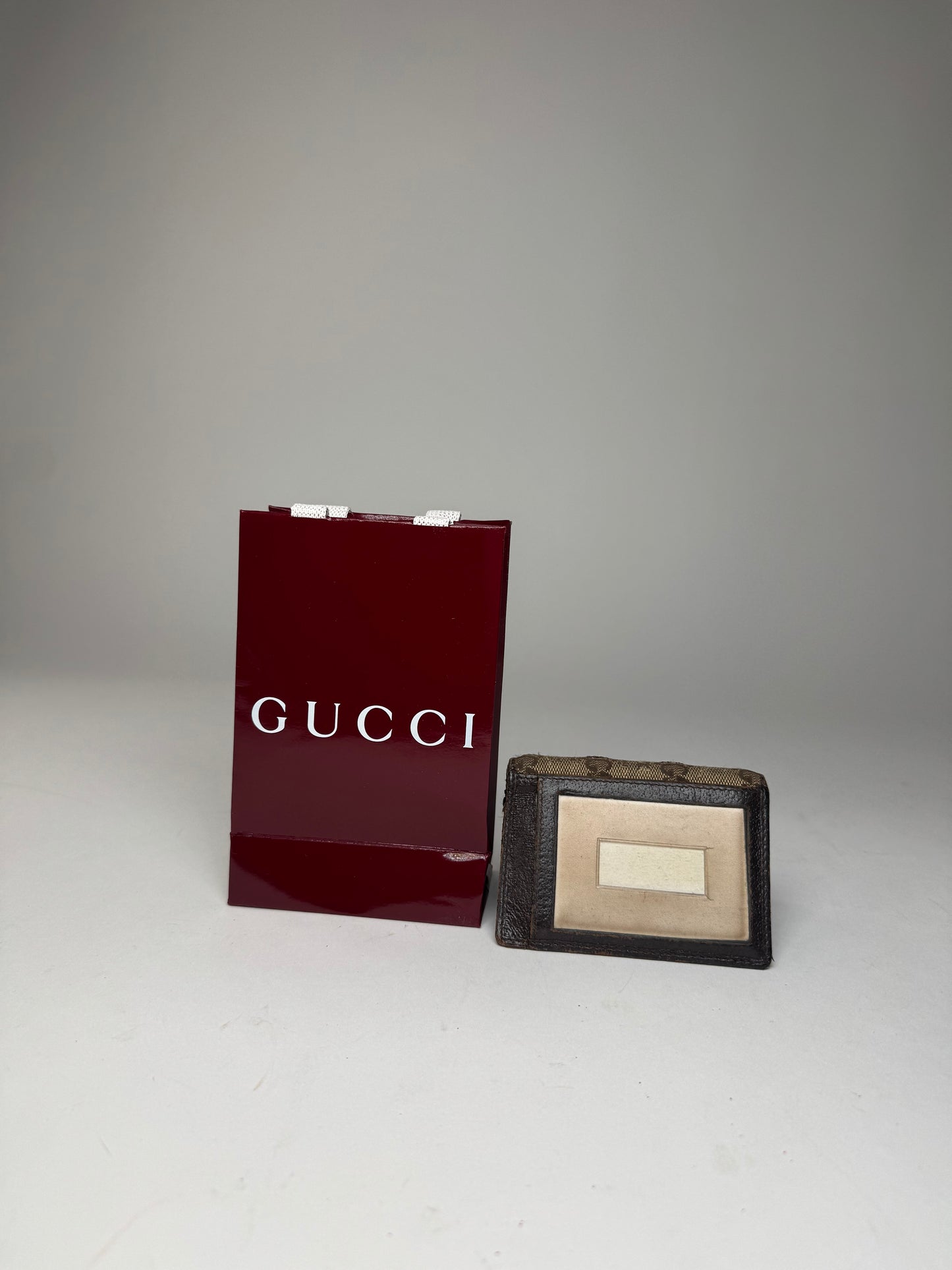 Vintage Gucci Monogram Card Holder Beige Brown