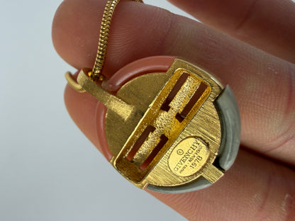 Vintage Givenchy Resin Pendant Necklace Late 1970s Coral Grey Gold