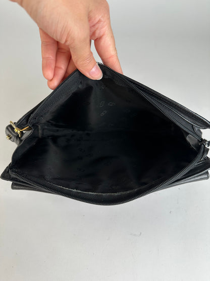 Vintage Dior Leather Flap Crossbody Bag Black Silver