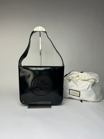 Vintage Gucci Patent Leather Tote Black Silver