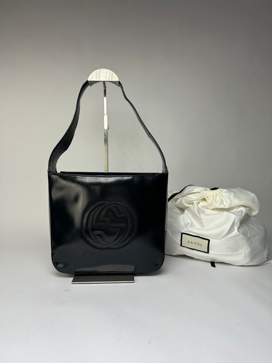 Vintage Gucci Patent Leather Tote Black Silver