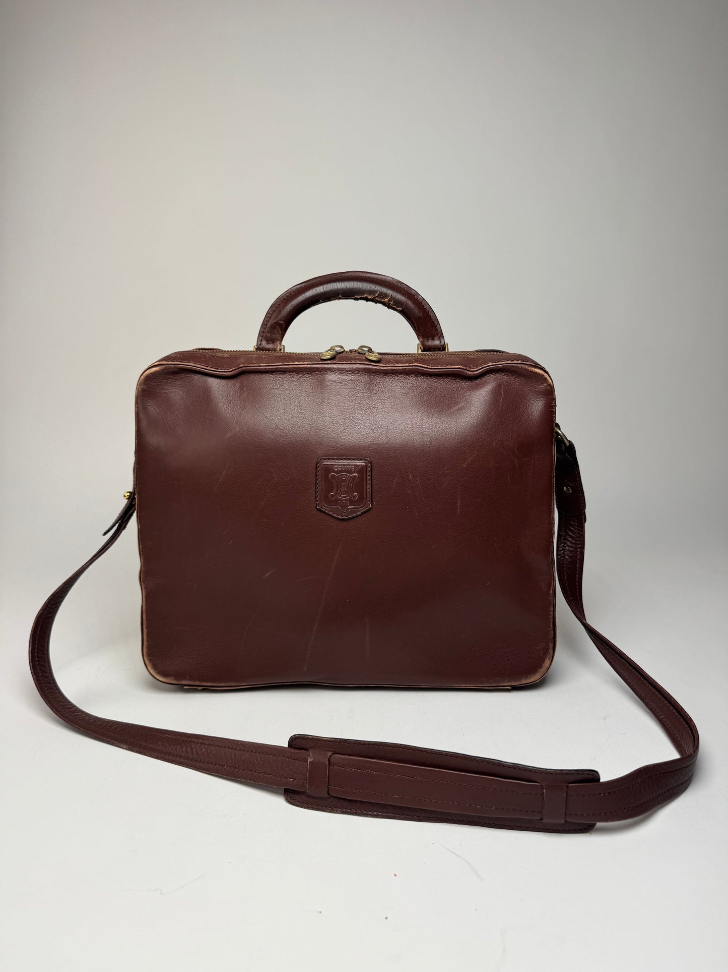 Vintage Celine Paris 2Way Leather Travel Bag Brown