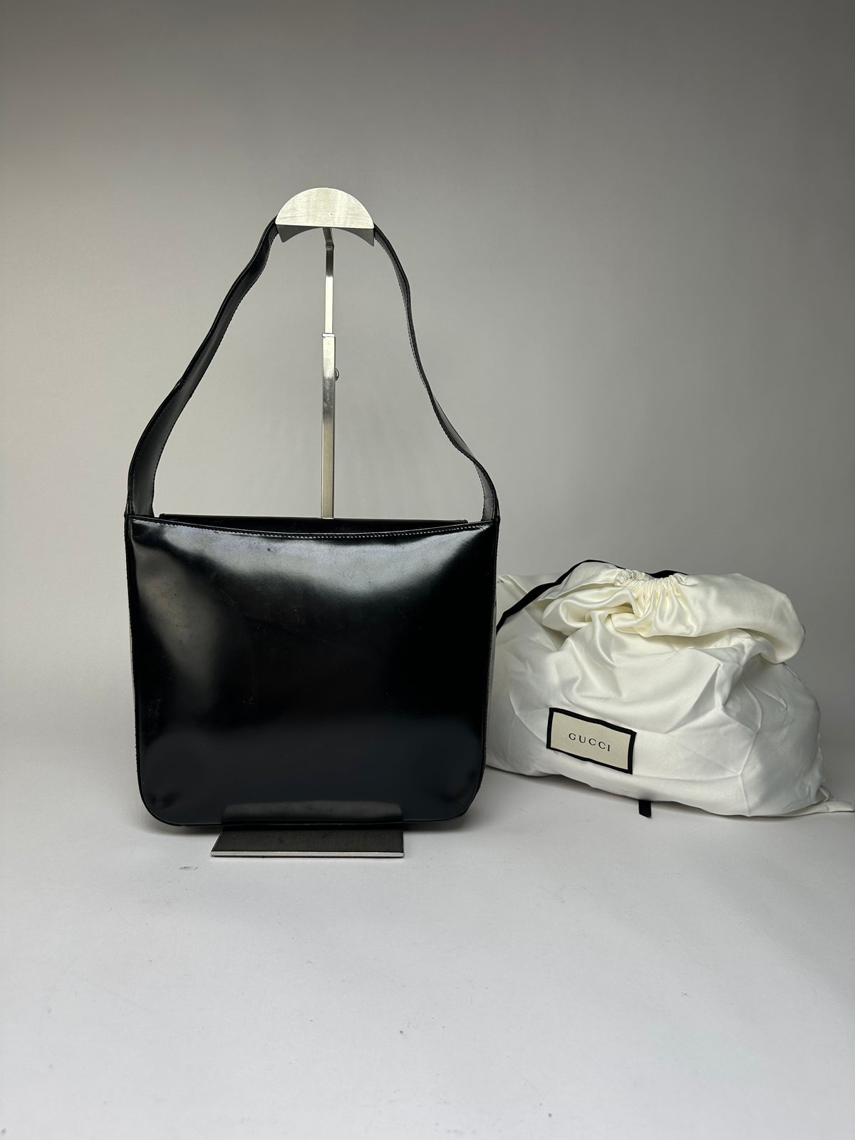 Vintage Gucci Patent Leather Tote Black Silver