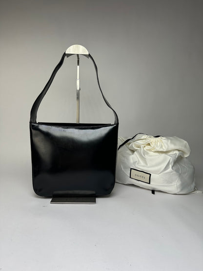 Vintage Gucci Patent Leather Tote Black Silver