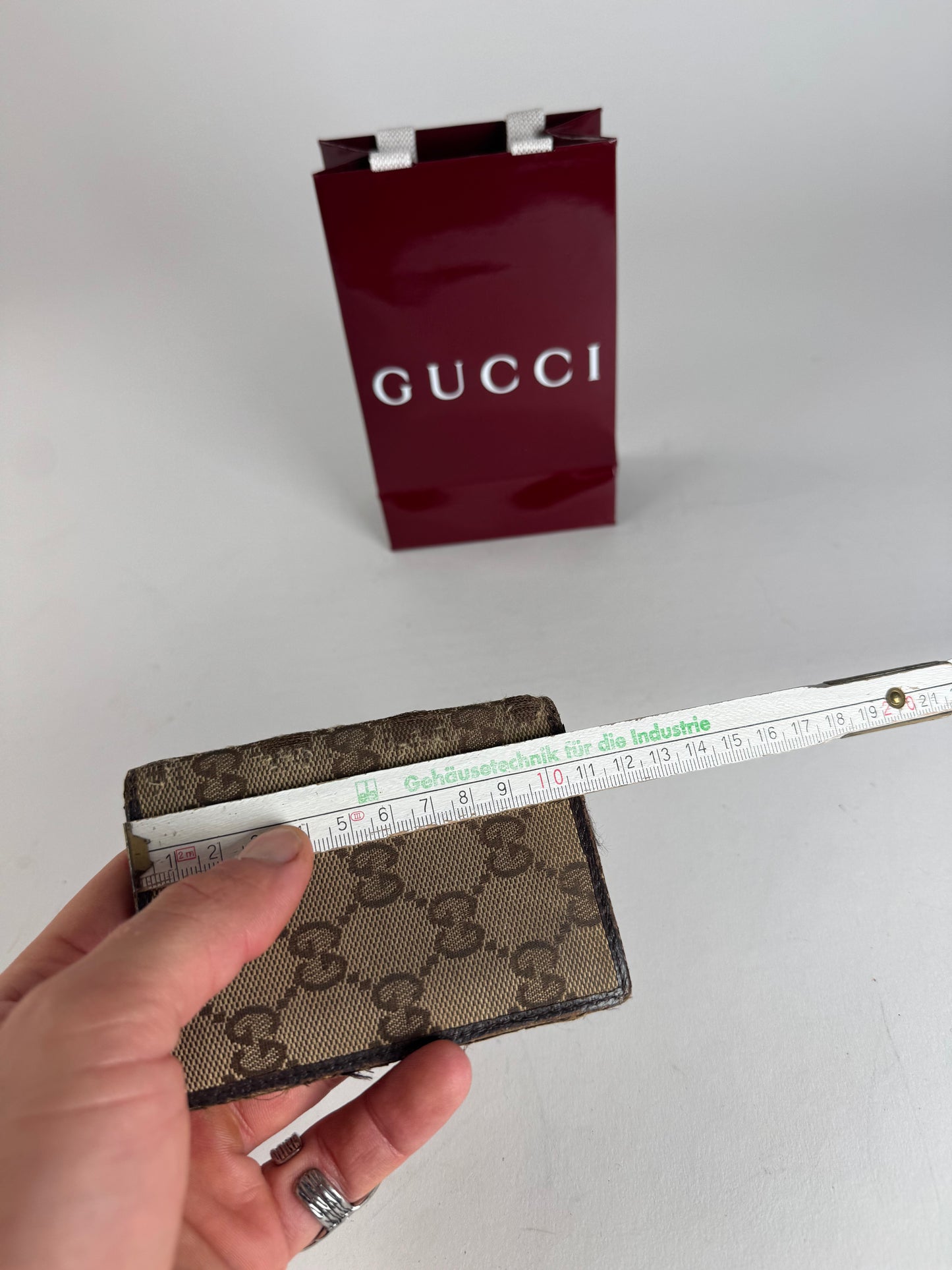 Vintage Gucci Monogram Card Holder Beige Brown