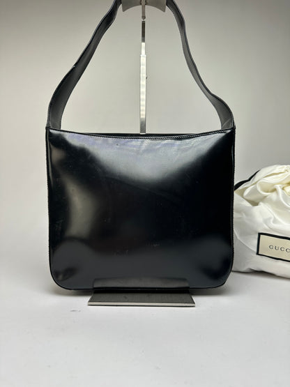Vintage Gucci Patent Leather Tote Black Silver