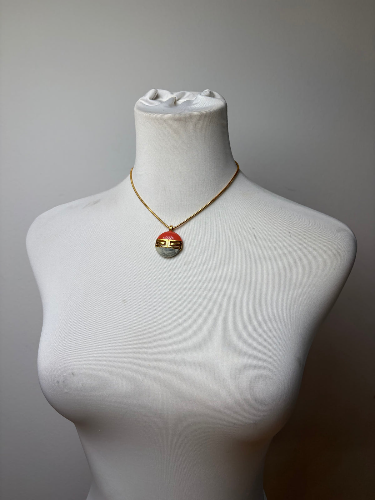 Vintage Givenchy Resin Pendant Necklace Late 1970s Coral Grey Gold