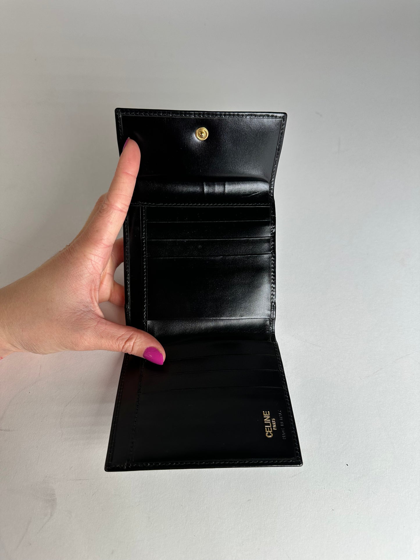 Vintage Celine Paris Patent Leather Wallet Black