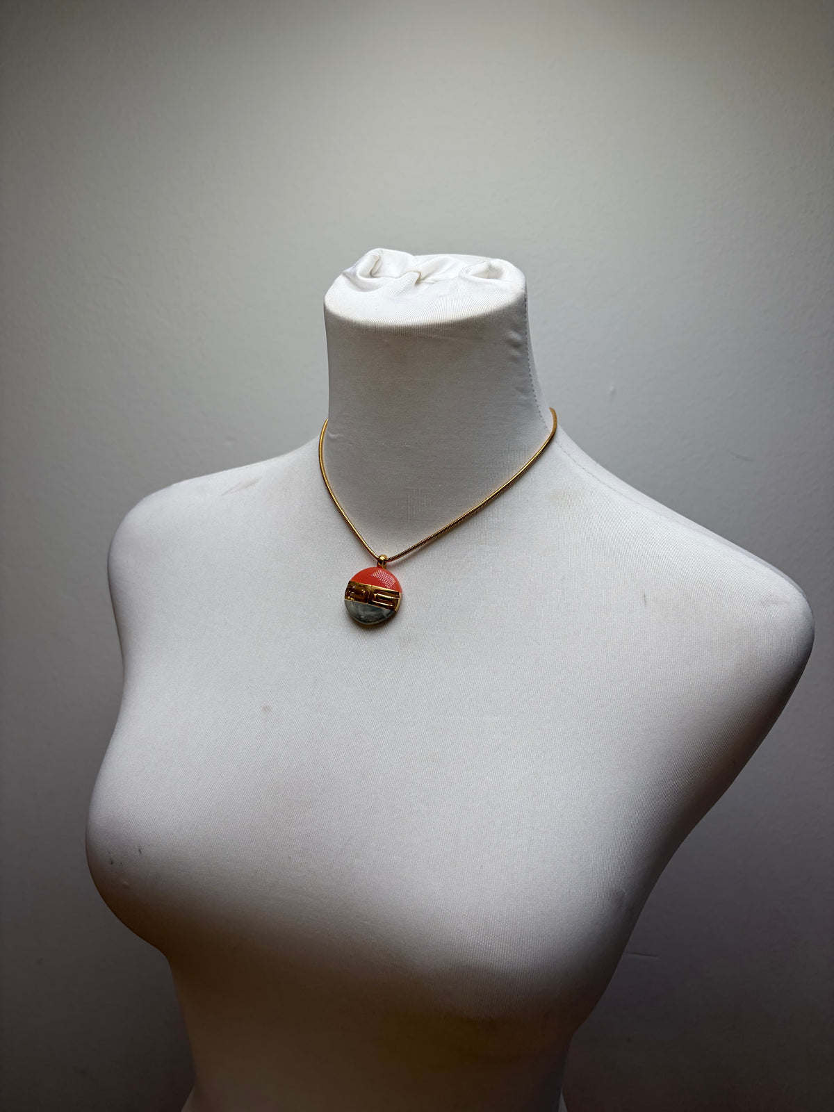 Vintage Givenchy Resin Pendant Necklace Late 1970s Coral Grey Gold