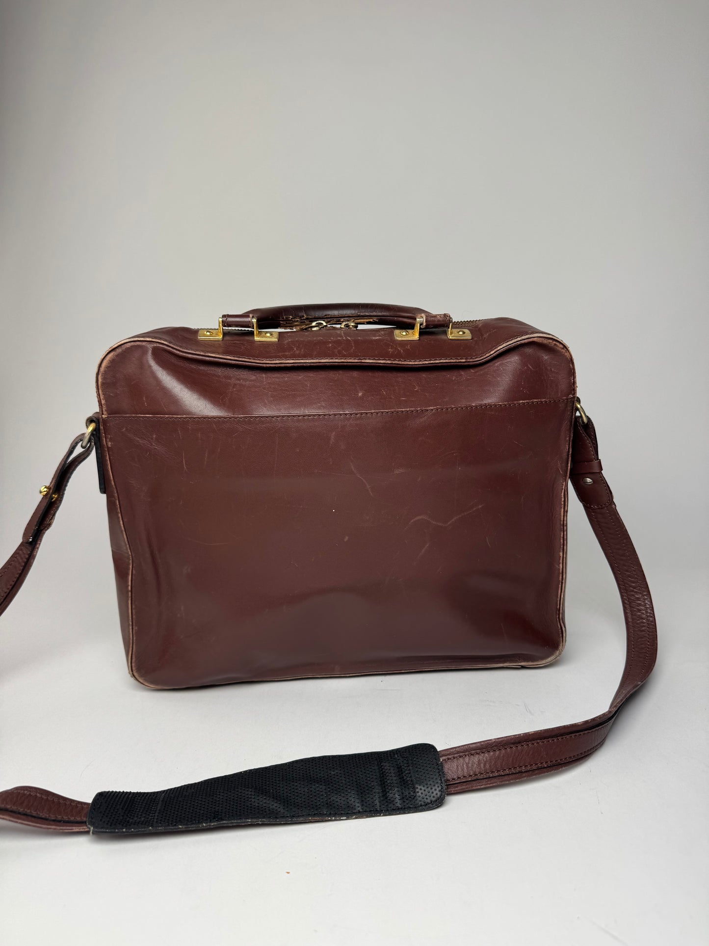 Vintage Celine Paris 2Way Leather Travel Bag Brown