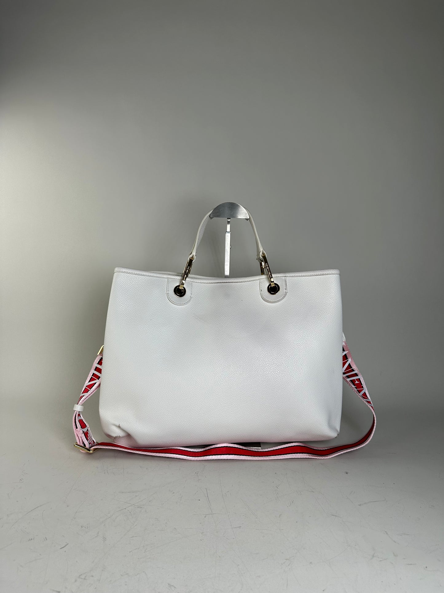 Vintage Emporio Armani Textured Leather Tote White Gold