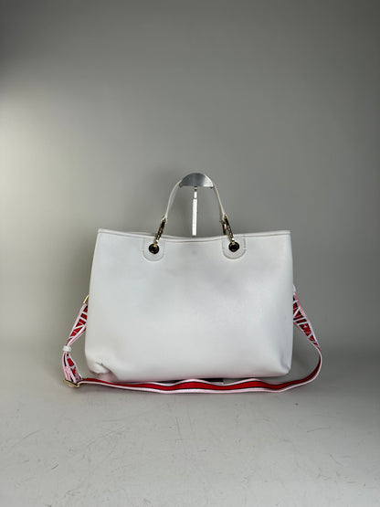 Vintage Emporio Armani Textured Leather Tote White Gold