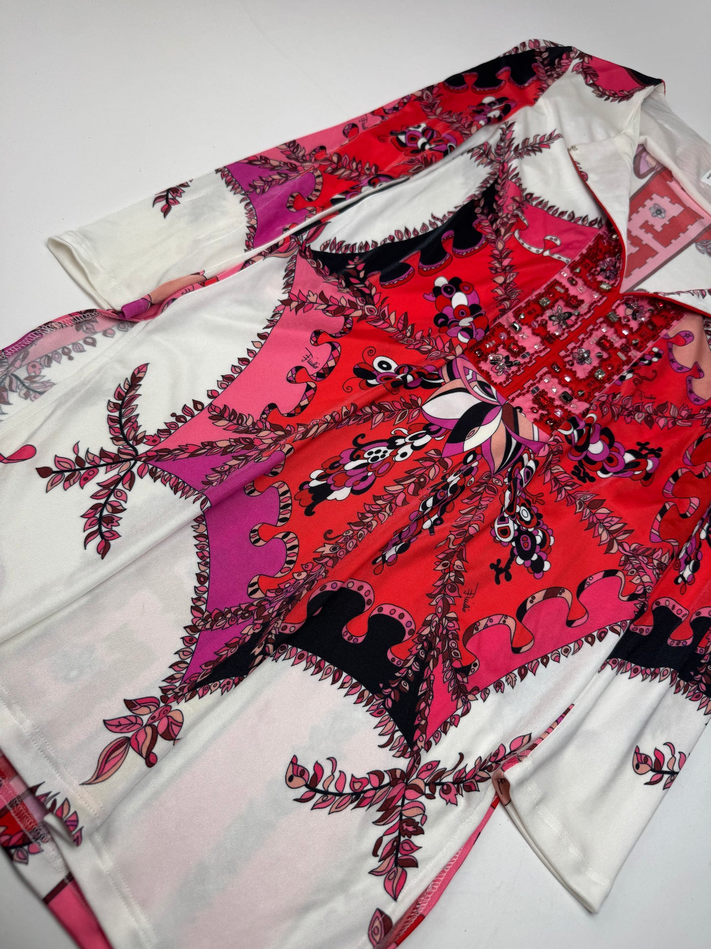 Vintage Emilio Pucci Abstract Dress / Top Red White XS